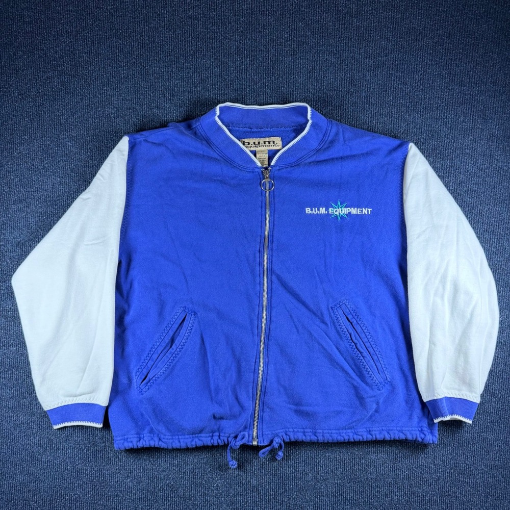 B.U.M. Equipment Vintage 1994 Track Jacket M 23.5in Blue White Cotton Retro